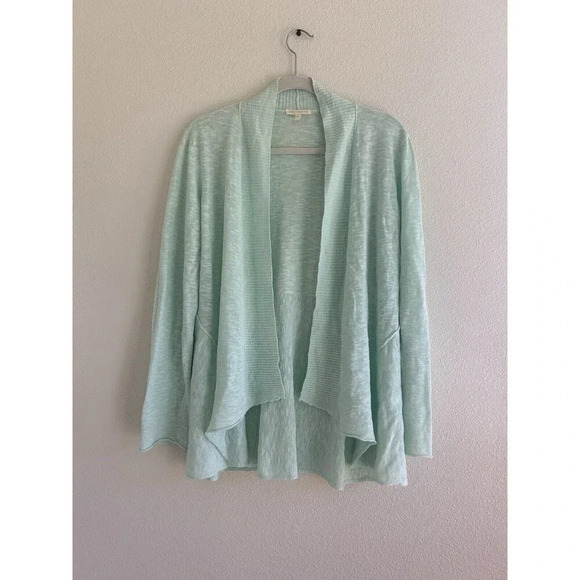 Eileen Fisher Sweaters - Eileen Fisher Aurora Open Cardigan Linen Cotton Mint Green Blue Shawl Collared S